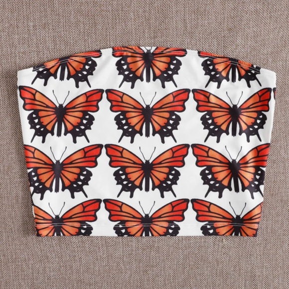 NEW! Orange Butterfly White Black Tube Crop Top🦋 - Picture 9 of 9